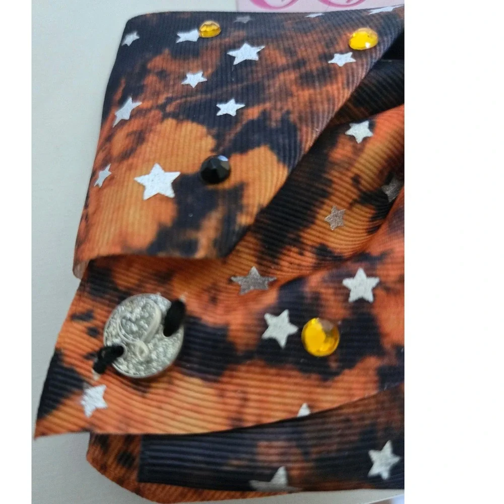 JoJo Siwa Halloween Ghost Hair Bow Orange Black Tie Dye Rhinestone Stars NWT